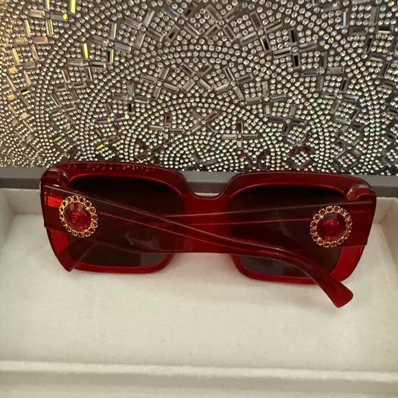 Versace Red Jeweled Square Sunglasses - Picture 5 of 9